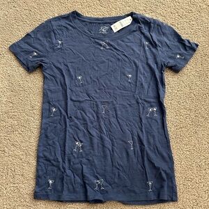 NWT J Crew AT801 NWT XXS Cool Shadow Blue Martini Glass Vintage Cotton T-Shirt